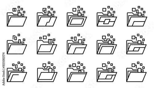 Data migration folder with cubes vector illustration for file transfer and backup