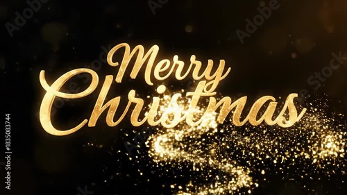 Elegant golden Christmas wishes animation on black background with bokeh particles, perfect for holiday greetings and festive marketing campaigns