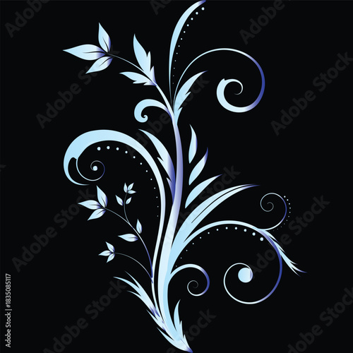 A beautiful sky-blue gradient floral pattern with delicate flowers, set against a deep black background