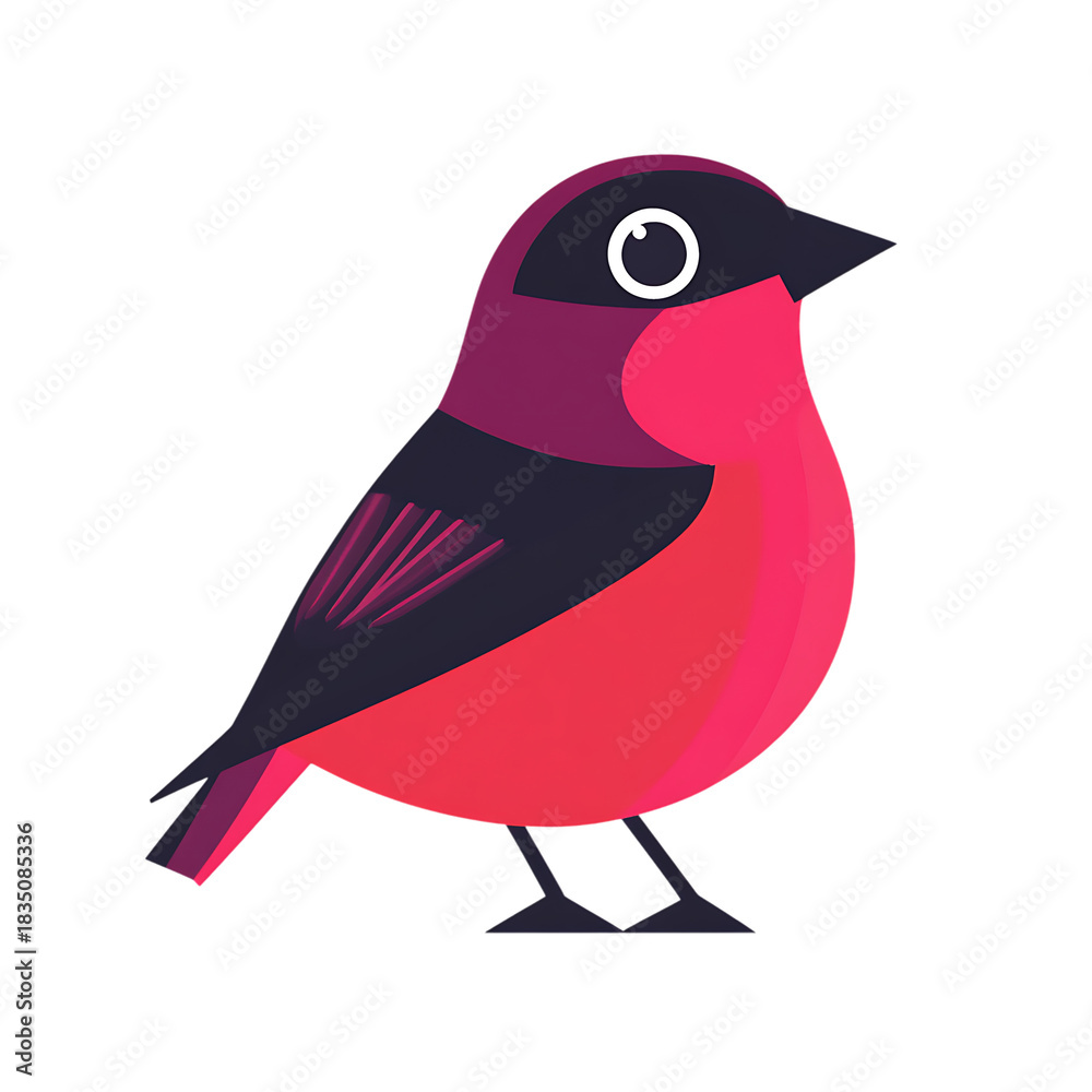 Obraz premium Stylized red and purple bird with large white eye isolated on transparent background