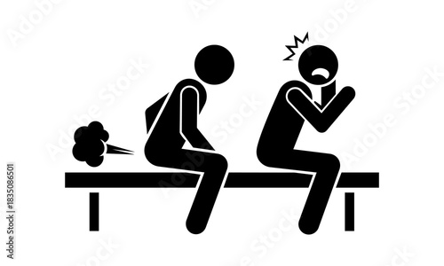Stickman Farting on Bench – Shocked Reaction Silhouette Icon.