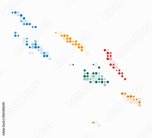 Solomon Islands, shape of the country build of colored cells. Digital style map of the Solomon Islands on white background. Small size circle blocks. Artistic vector illustration.