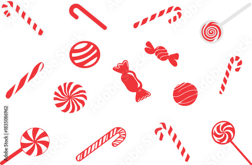 A Set Candy canes red clipart set. Candy cane, lollipop and peppermint candy clip art collection for Christmas 