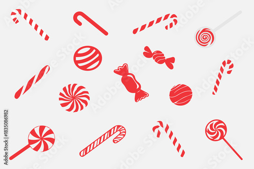 A Set Candy canes red clipart set. Candy cane, lollipop and peppermint candy clip art collection for Christmas 