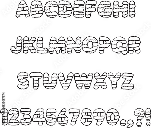 Fluffy cartoon cloud typography font lettering ABC cartoon vector text