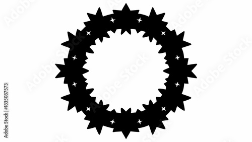 Black star wreath with small white stars inside each of the larger star shapes in a circular pattern