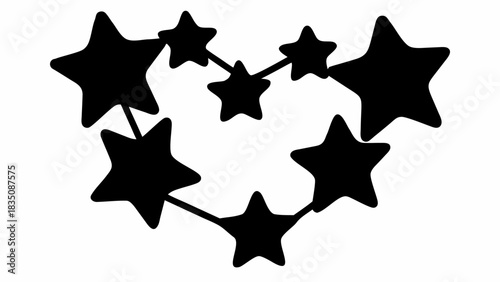 Black stars connected by lines forming a heart shape against a white background illustration
