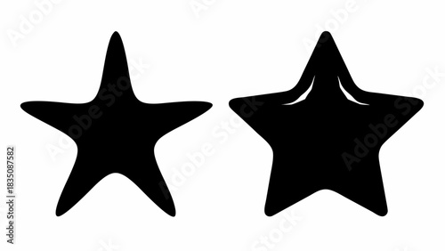 Two black star shapes with varying point styles isolated on a white background in a simple illustration
