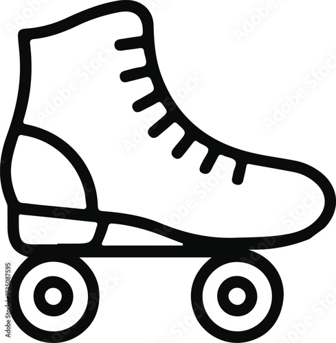 Roller skate outline icon illustration, Simple black line roller skate icon with wheels, representing skating, retro sports, recreation, and mobility for apps, signage, and graphic design.

