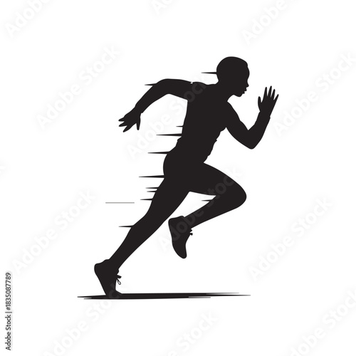 Black Silhouette of a Fast Runner with Speed Lines in a Dynamic Sprint.