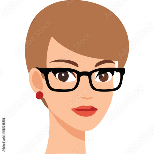 Professional Woman With Short Brown Hair Wearing Glasses And Red Earrings A Front Facing Portrait With A Black Background Studio Shot