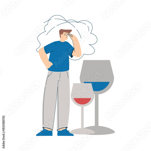 Man with Alcoholism Addiction as Social Problem Vector Illustration