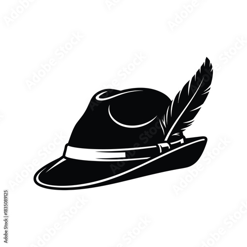 Traditional bavarian hat with feather silhouette for oktoberfest or cultural events