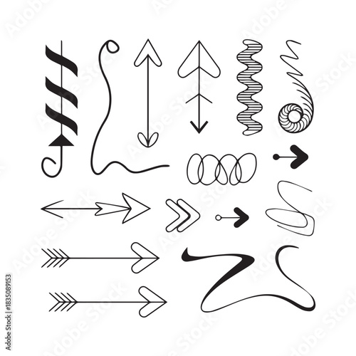  Hand-Drawn Doodle Arrows and Swirls A Collection of Abstract Directional Graphics.