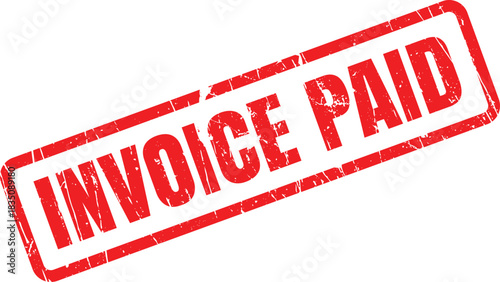 A distressed red Invoice Paid rubber stamp displays prominently on a white background indicating payment status