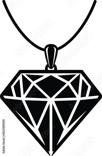 Black Silhouette of a Diamond Pendant Necklace on White Background jewelry accessory