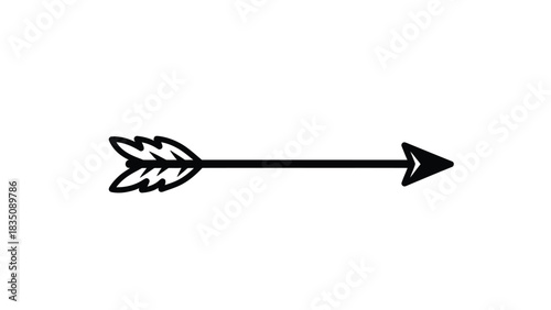 Black silhouette of an arrow with fletching bow and arrow