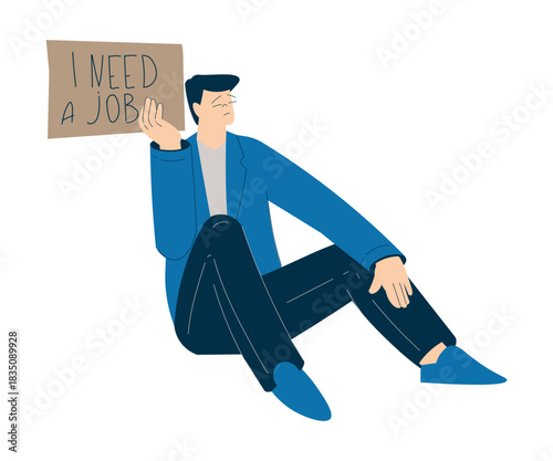 Unemployment Social Problem with Fired Man Employee Vector Illustration
