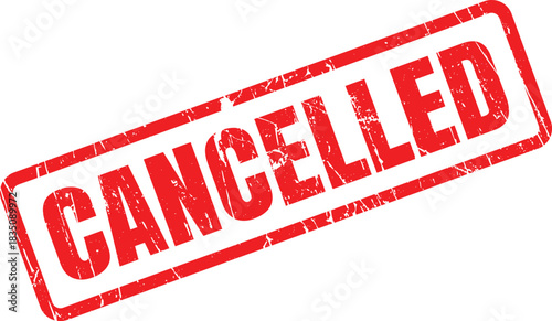 A rectangular red stamp with the word cancelled is displayed on a white background