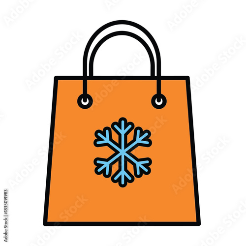 Orange shopping bag with snowflake icon for winter holiday sales and promotions