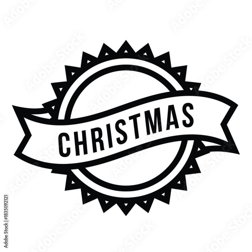 Vintage christmas label with ribbon and starburst border in black and white