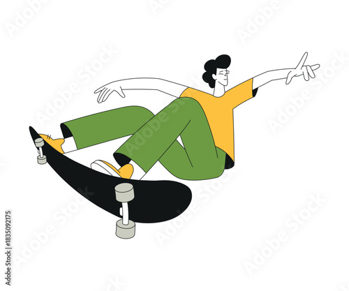 Sport with Man Character Ride Skateboard Vector Illustration