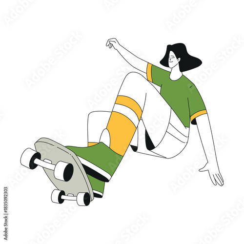 Sport with Woman Character Ride Skateboard Vector Illustration