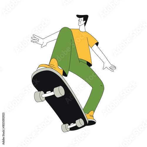 Sport with Man Character Ride Skateboard Vector Illustration