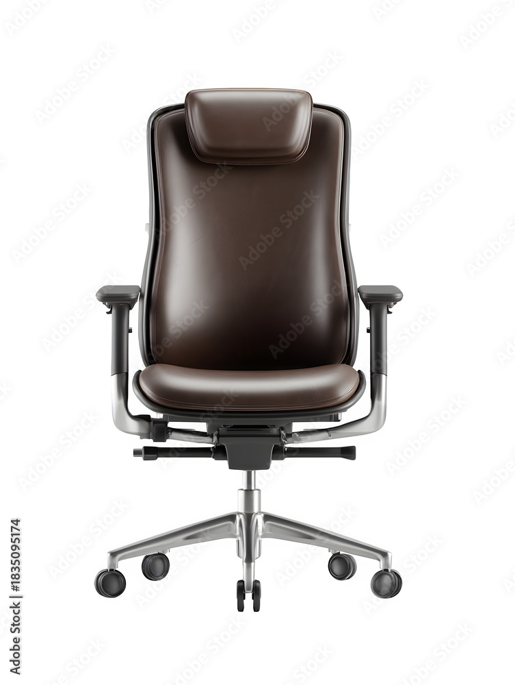 Fototapeta premium Ergonomic office chair with premium brown leather, designed for ultimate comfort and productivity at work