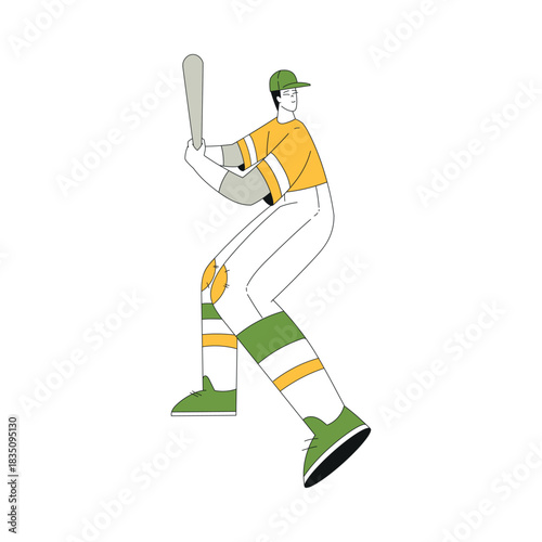 Sport with Man Character Play Baseball Hit with Bat Vector Illustration