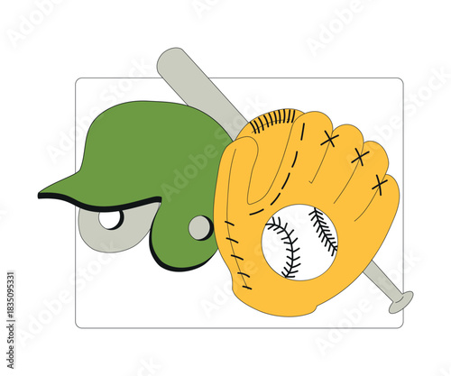 Baseball Game Attribute with Glove, Bat and Helmet Vector Illustration