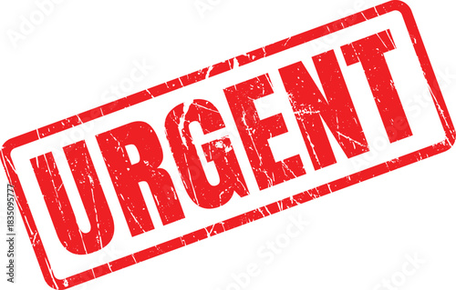 An urgent distressed red stamp conveys immediacy and requires action with transparent background