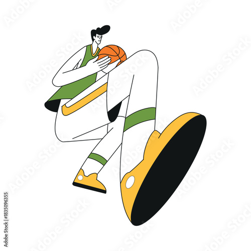 Sport with Man Character Play Basketball Game Vector Illustration