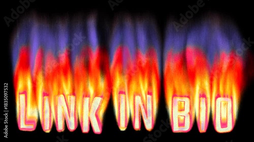 Animated heat map Link In Bio text title burning in pixelated retro-styled fire flames on a transparent alpha channel in a seamless loop.