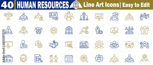 Diverse human resources icons representing skills, leadership, organizational structure, and talent search vector illustration. 