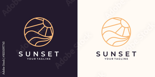 Minimalist linear sunset logo design