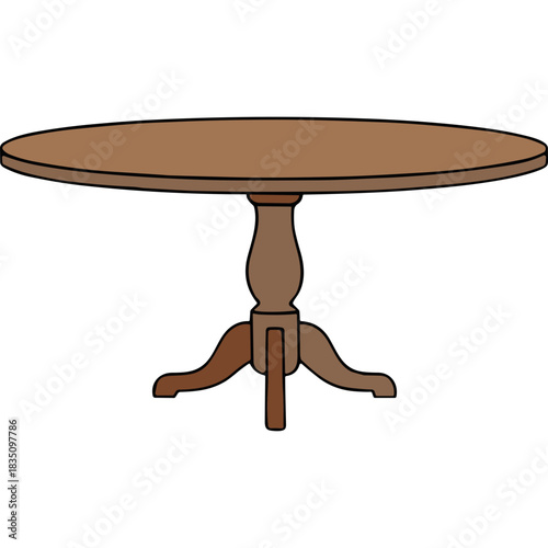 Round Wooden Dining Table With Pedestal Base Isolated On Black Background