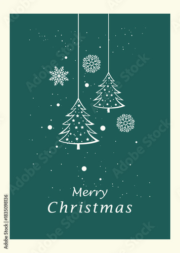 Green Minimalist Merry Christmas Greeting Card, Minimalistisch Frohe Weihnachten Grußkarte, Carte de vœux de Joyeux Noël, Merry Christmas & Happy New Year Wishes Postcard Modern Vintage Card