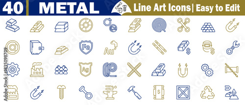 Complete collection of metal icons in line art style, easy editable and scalable vector illustration. 