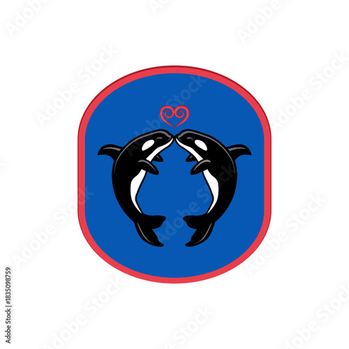 Orcas in love. Illustration of an orca in love as a symbol of love