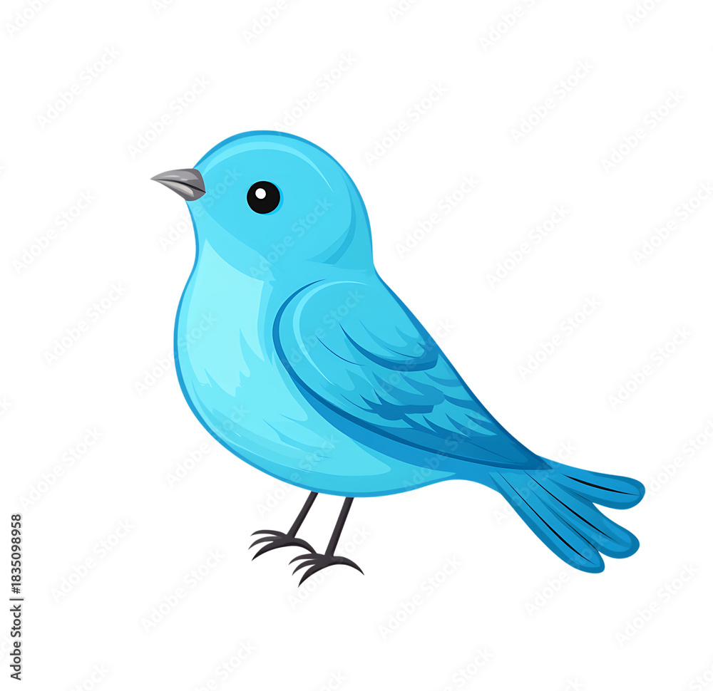 Obraz premium A charming cartoon illustration of a small plump blue bird with a friendly expression isolated on transparent background