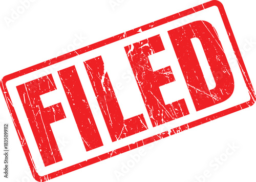 Distressed red filed rectangular stamp reveals a worn look on a transparent backdrop