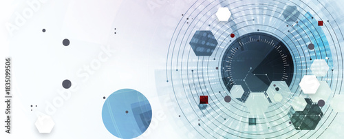 Futuristic molecule science background with hexagons, DNA strands, connected neural web