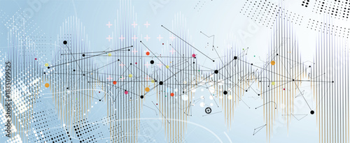 Futuristic molecule science background with hexagons, DNA strands, connected neural web