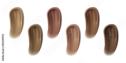 Makeup swatch of dark liquid foundation with smooth texture and realistic smear. Cosmetic concealer sample of brown skin tone, brush stroke application and creamy blend for beauty product display.