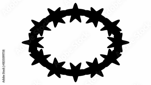 Black star shaped ring forming an oval frame against a white background simple graphic design