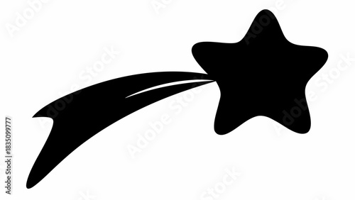 Illustration of a black shooting star with a tail isolated on a white background in a simple design