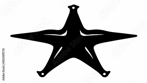 Black star with elongated points and circular cutouts on each point in a vector graphic design
