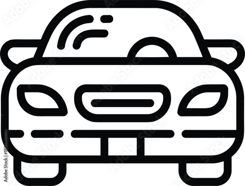 Modern Minimalist Front View Car Icon Featuring Bold Outlines and a Simplified Design for Transport, Rental, or Automotive Service Applications