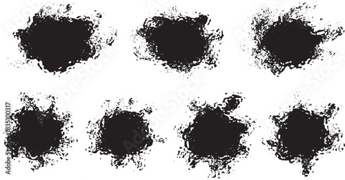 Brush set. Vector black paint brush spots, highlighter lines or felt-tip pen marker. Ink smudge abstract shape stains and smear set with texture